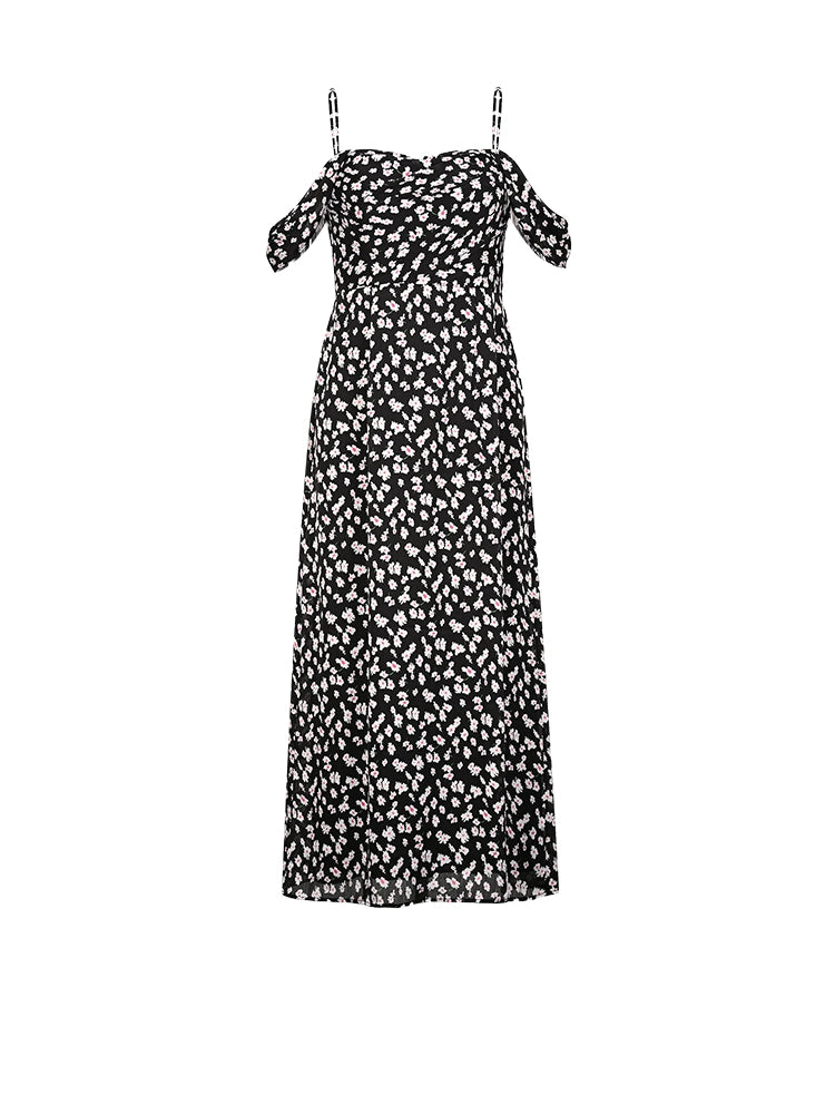 YES BY YESIR | Ye Qians Floral Daisy Suspender Midi Dress with Gentle Garden Poise -MARIGOLD.