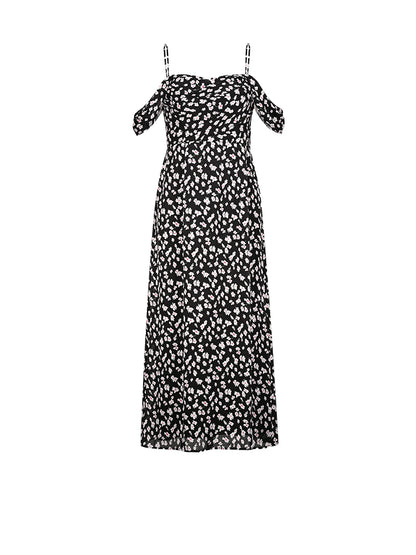 YES BY YESIR | Ye Qians Floral Daisy Suspender Midi Dress with Gentle Garden Poise -MARIGOLD.