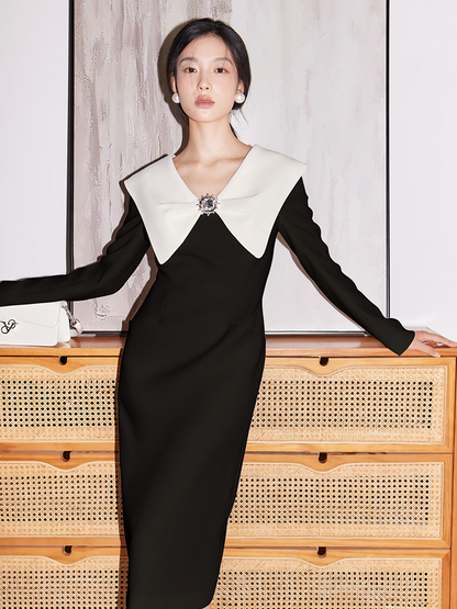 YES BY YESIR deconstructed bow neck slim midi dress - PAUL.