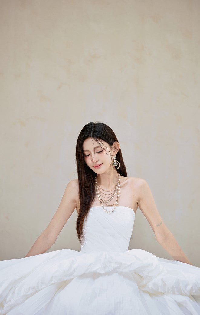 DOLLY Elegant White Tube Top Long Puffy High Waist Wedding Dress-GRACE  (V)