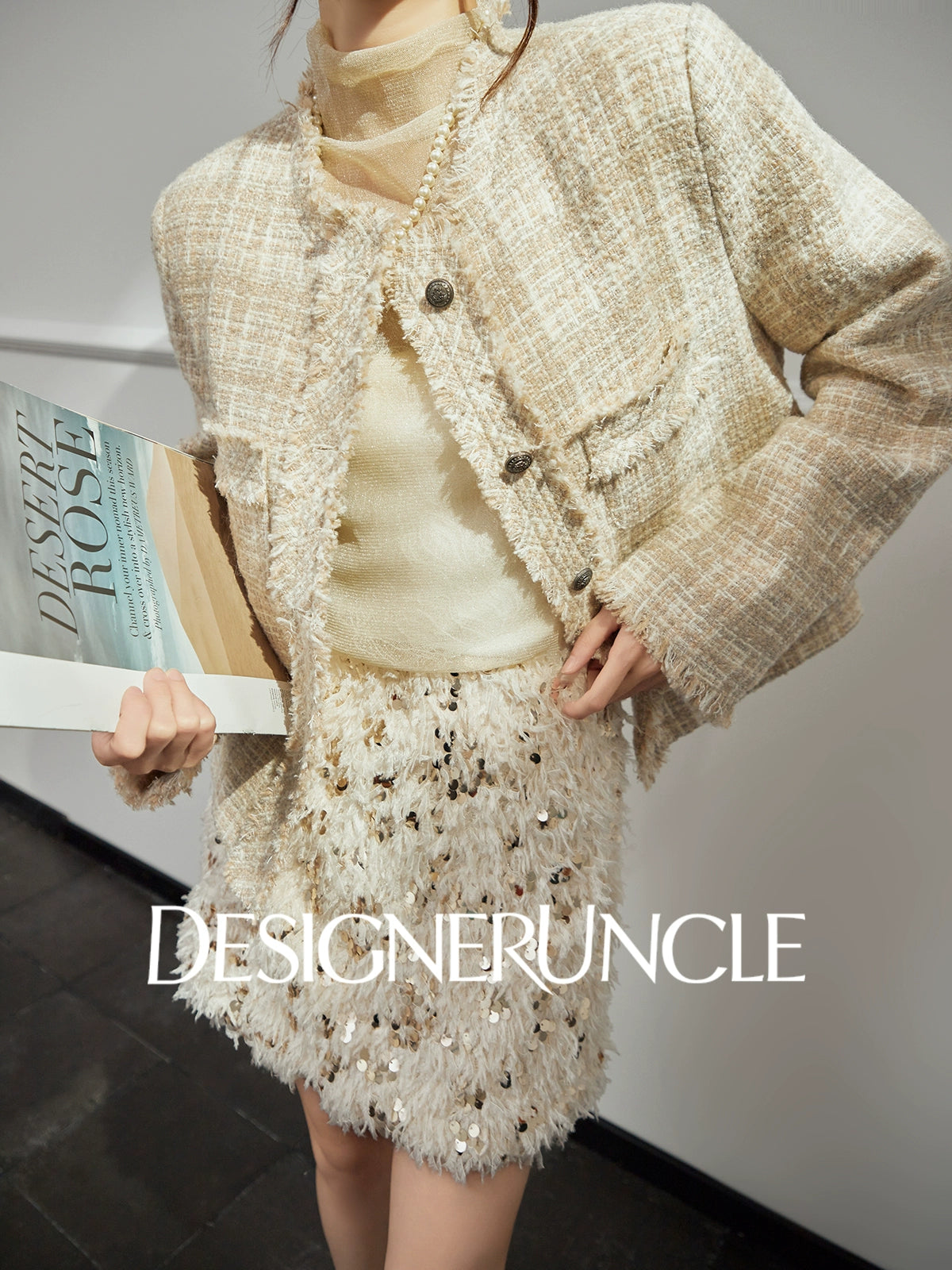 DGU "Shallow Yin" apricot jacket high-end small fragrance temperament design top - Noa.