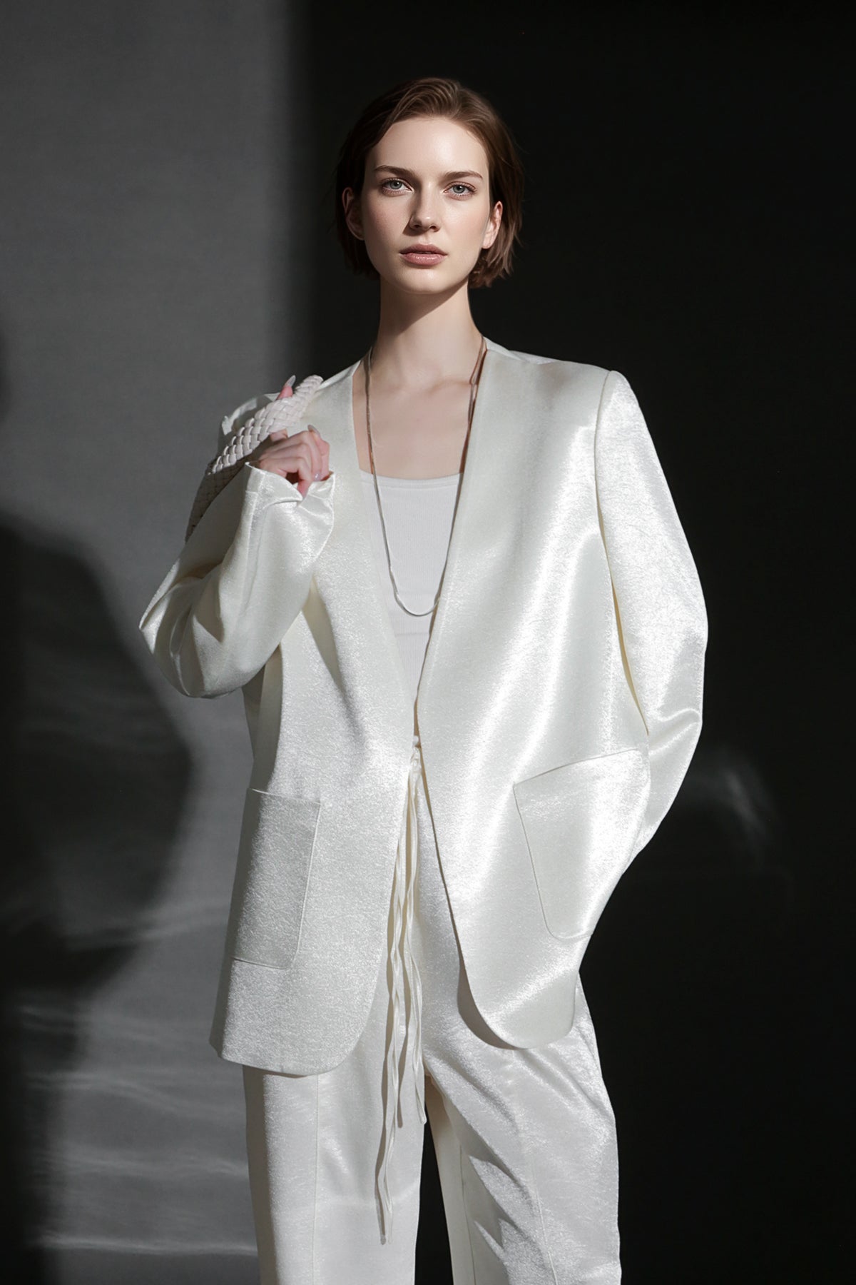 PIAOIN light luxury satin glossy heavy acetate suit pants  -HARPER