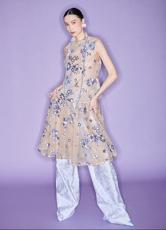 M essential Mackay designer brand embroidered primrose semi-transparent vest - love.