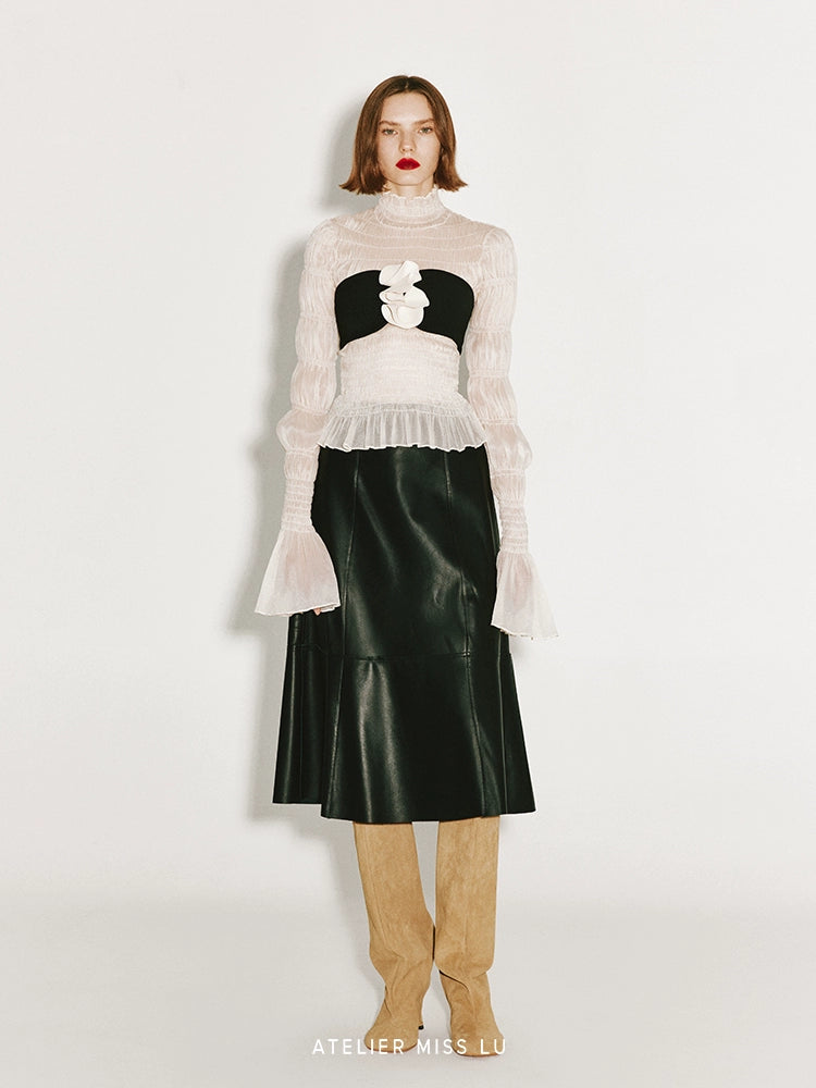 ATELIER MISS LU Pressed Pleated Soft Tulle Stretch Top - DIVINE