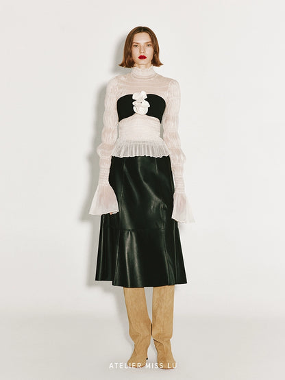 ATELIER MISS LU Pressed Pleated Soft Tulle Stretch Top - DIVINE