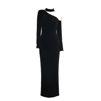 GOUDIN velvet light luxury banquet party evening black Vintage dress-NEVA.