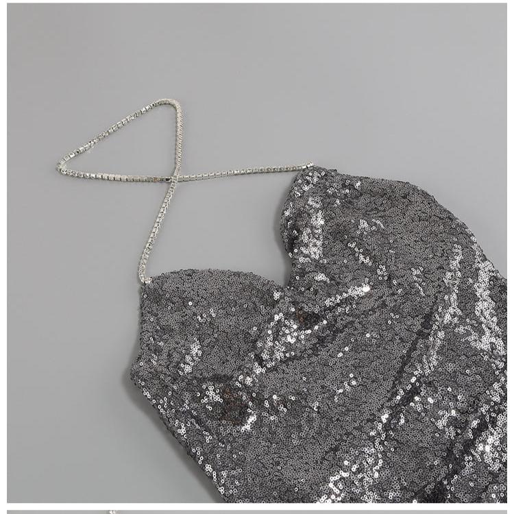 DOLLY High End V-Neck Sleeveless Long Slit Sequin Body Hug Evening Dress-KIM