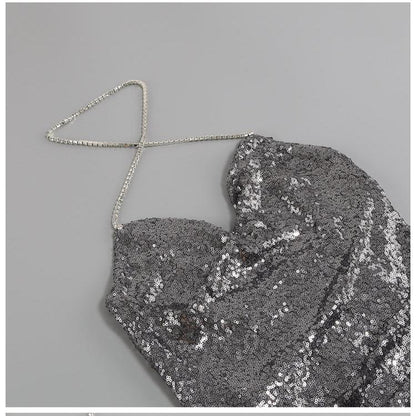 DOLLY High End V-Neck Sleeveless Long Slit Sequin Body Hug Evening Dress-KIM