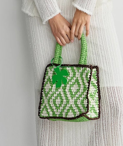 COMME MOI Lv Yan designer check contrast straw tote bag - SOLANE.