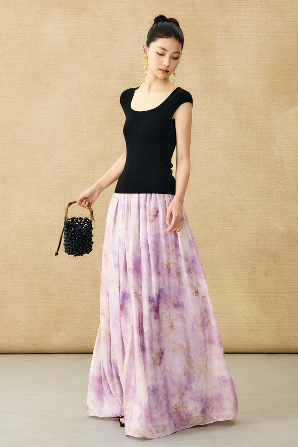 HECO Chinese elastic waist tie-dye printed skirt - BLESS.