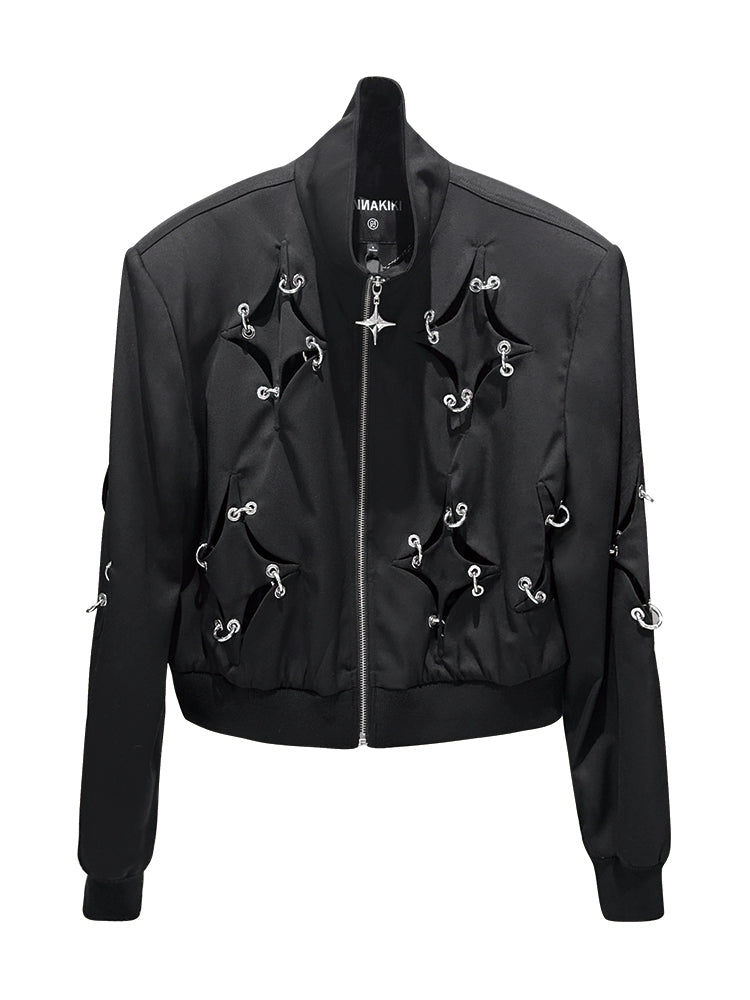 ANNAKIKI acetate wool four-pointed star metal ring jacket-YAXUAN