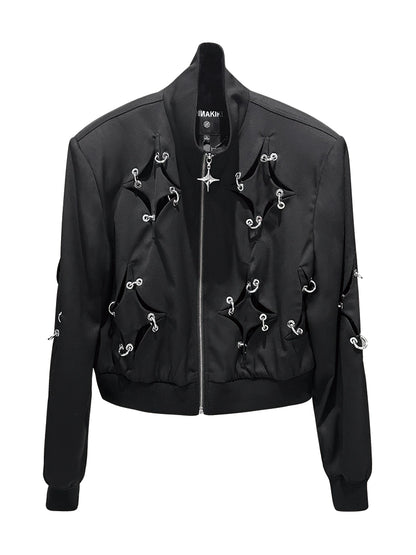 ANNAKIKI acetate wool four-pointed star metal ring jacket-YAXUAN
