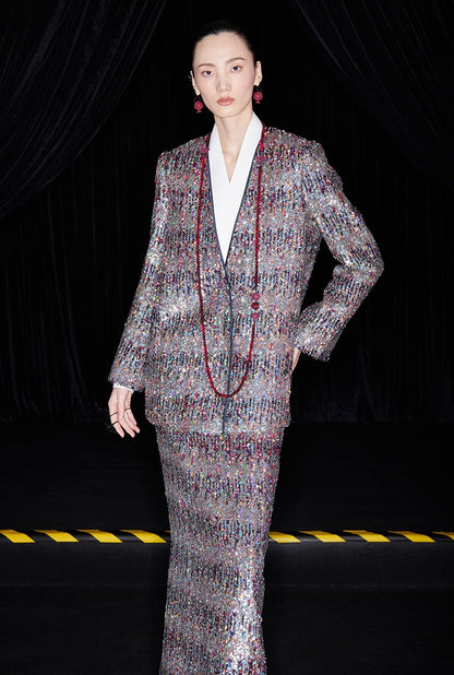 M essential Ma Kai designer Yao Ye embroidered deep V-neck straight suit - FAY.