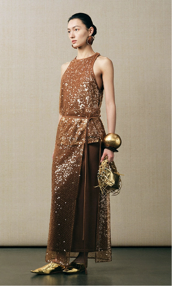 ZHUCHONGYUN sequin embroidery double-layer slim knit vest and skirt-SCAR.