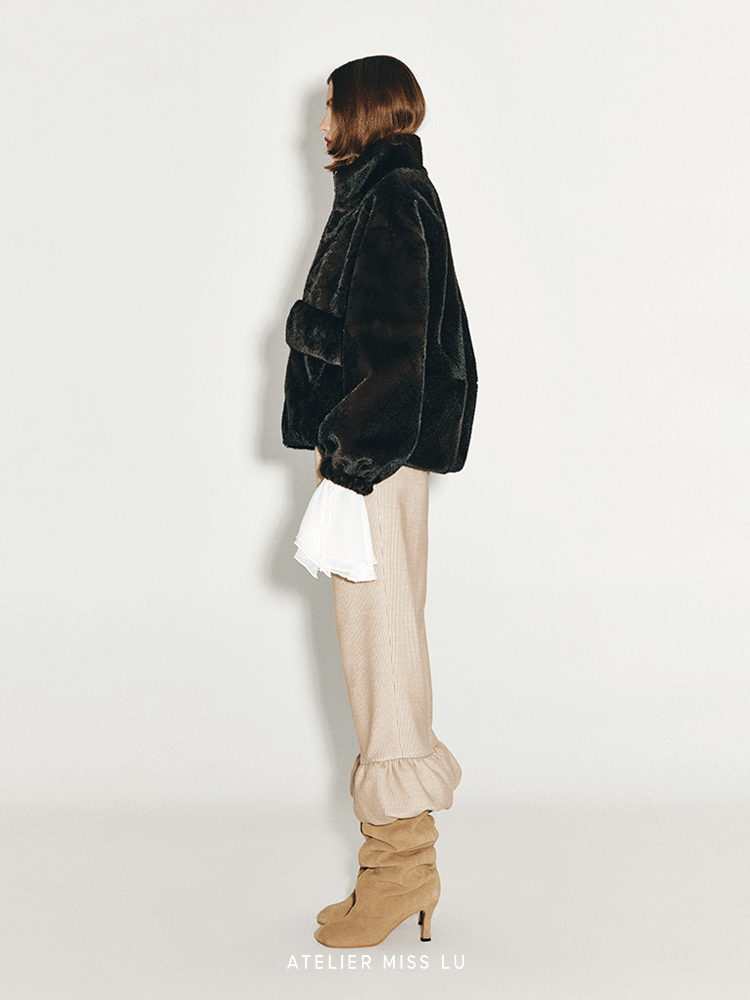 ATELIER MISS LU fall/winter bud hem straight wool corduroy pants - LENORA