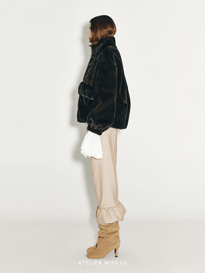 ATELIER MISS LU fall/winter bud hem straight wool corduroy pants - LENORA