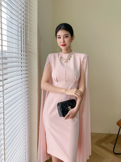 DOLLY Elegant Crew Neck Sleeveless Drape High Waist Wedding Guest Dress-LUNA