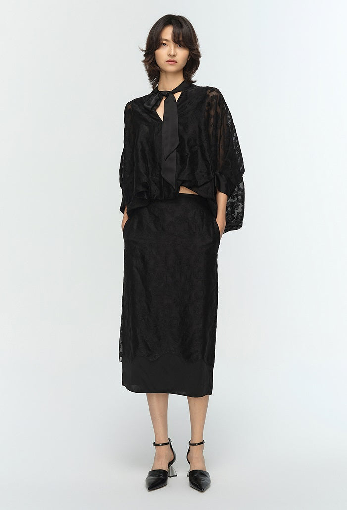 COMME MOI women's V-neck silk embroidered blouse top - TAMAR.