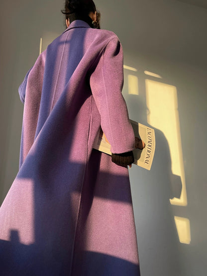Aconiconi Luxury Purple Lapel Long Sleeve Long Straight Winter Coat- Taro