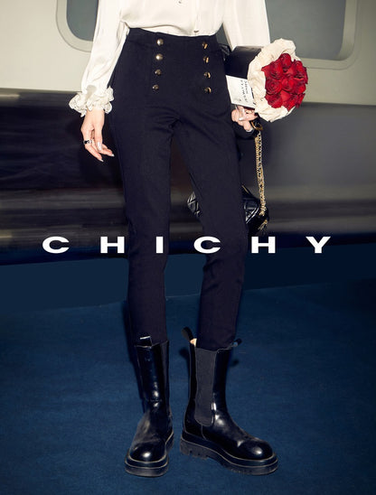CHICHY French high-end narrow black slim small leg long pants-MIZU
