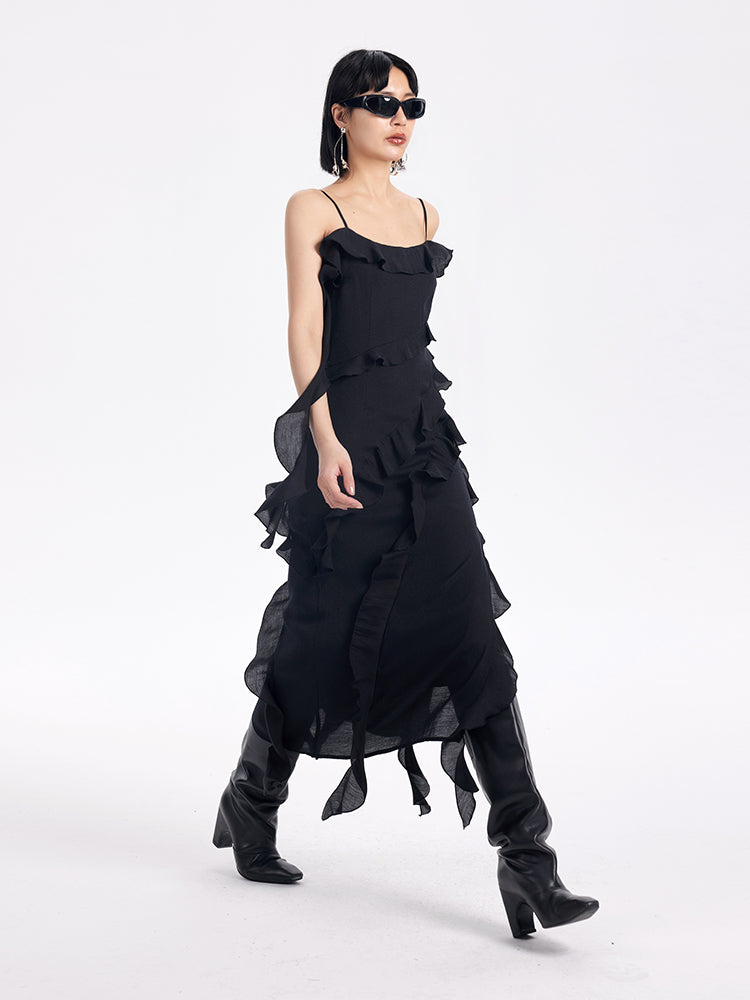 TINY IN ruffled side slit midi slip dress -KAKA