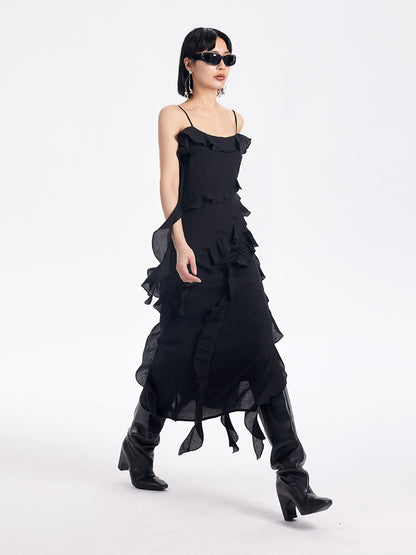TINY IN ruffled side slit midi slip dress -KAKA