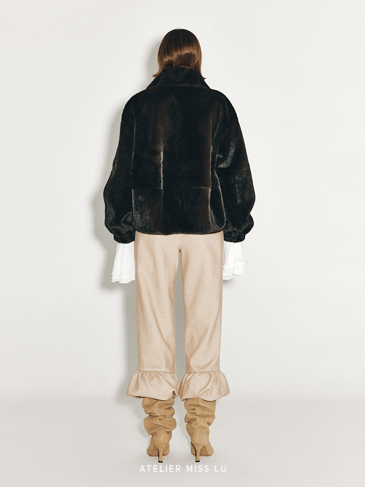 ATELIER MISS LU fall/winter bud hem straight wool corduroy pants - LENORA