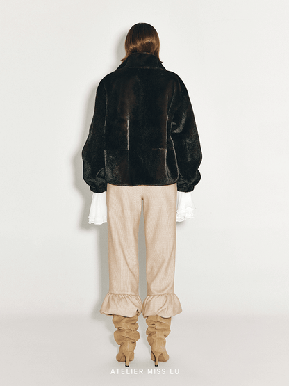 ATELIER MISS LU fall/winter bud hem straight wool corduroy pants - LENORA