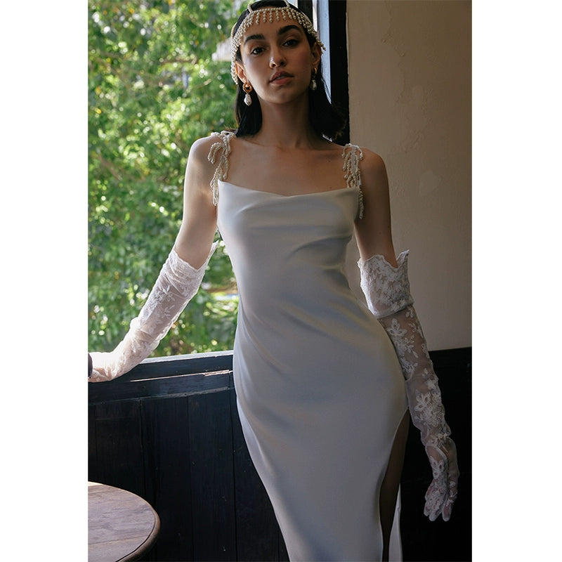 GOUDIN pearl white light luxury banquet evening dress-TIO.