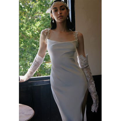 GOUDIN pearl white light luxury banquet evening dress-TIO.