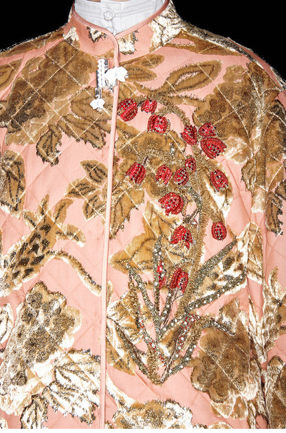 M essential Mackay designer embroidered lily of the valley quilted coat skirt set - nine.