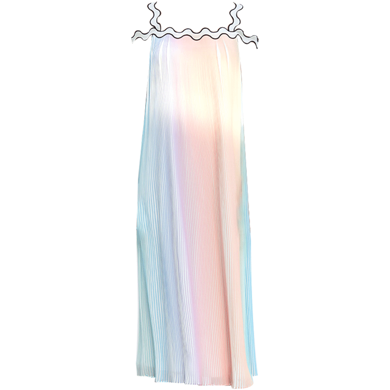 YES BY YESIR pressed pleated long pastel ombre flowy dress- Ye Qian.