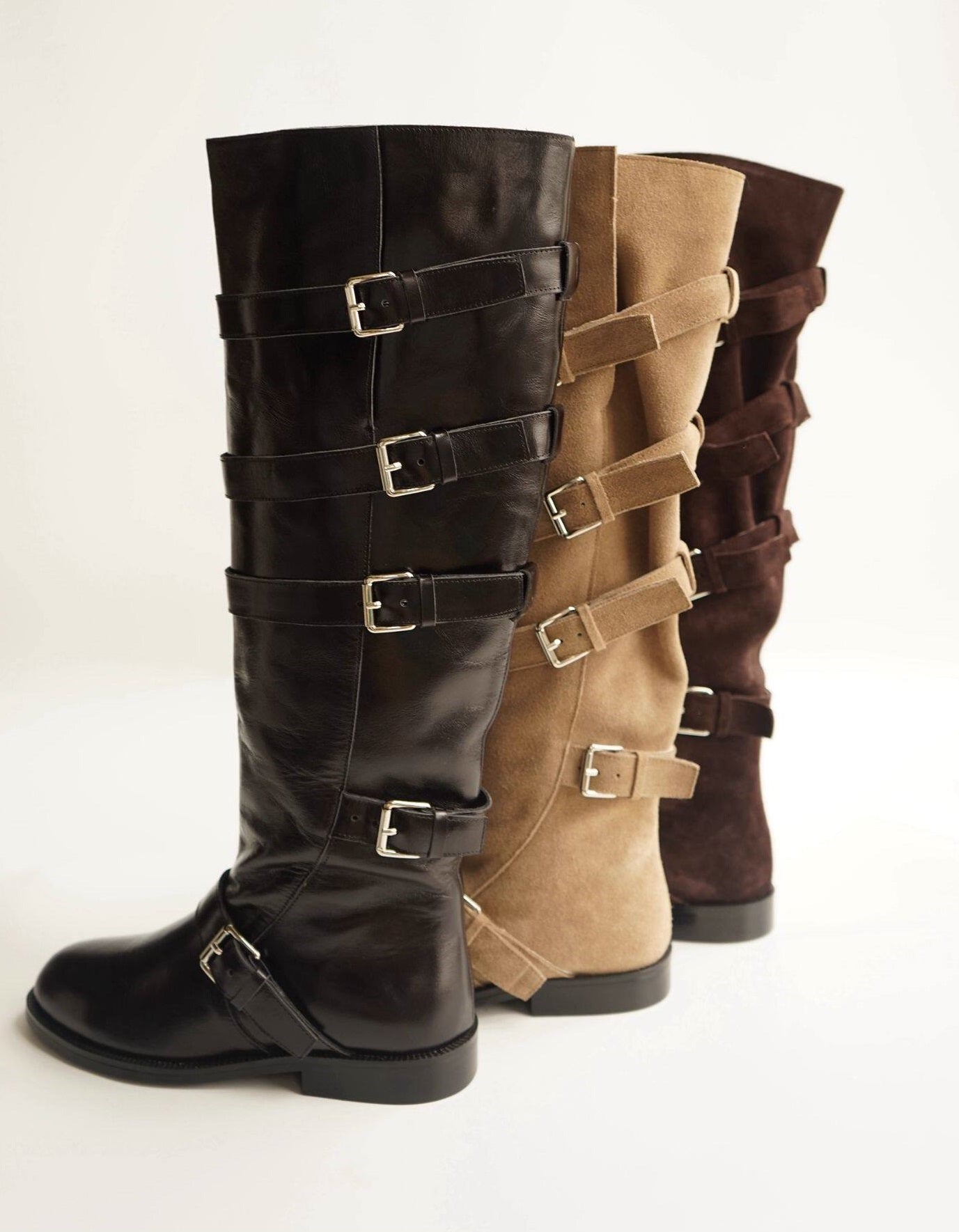 B-FEI belt buckle high-top leather women's fashion boots-YUTA.
