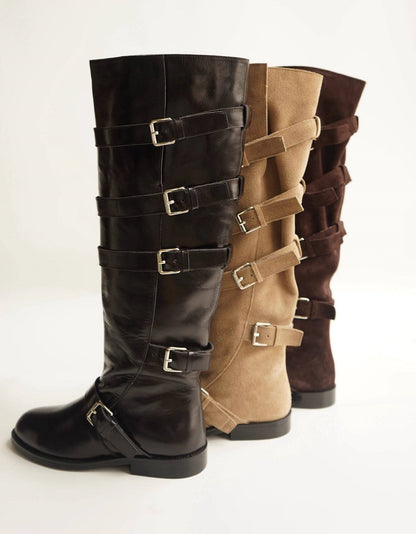 B-FEI belt buckle high-top leather women's fashion boots-YUTA.