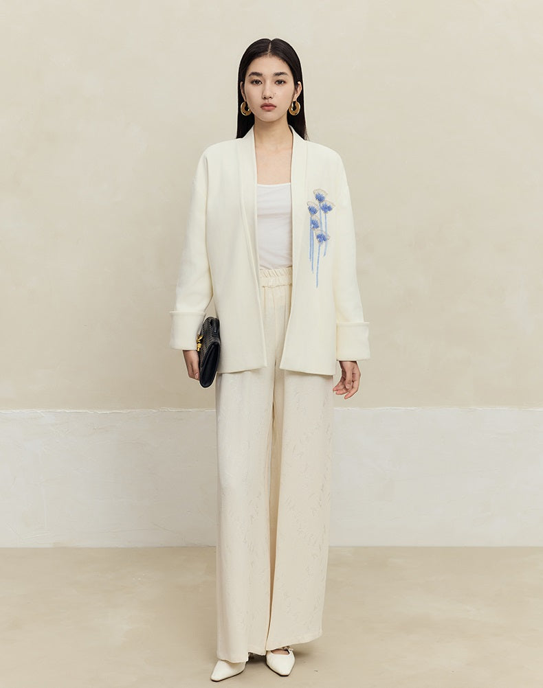 HECO Handmade Fan Bead Shoulder black white Blazer Women -sent.