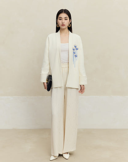 HECO Handmade Fan Bead Shoulder black white Blazer Women -sent.