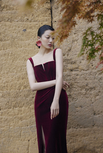 GOUDIN Evening Vintage Velvet Dress-XAVIER.