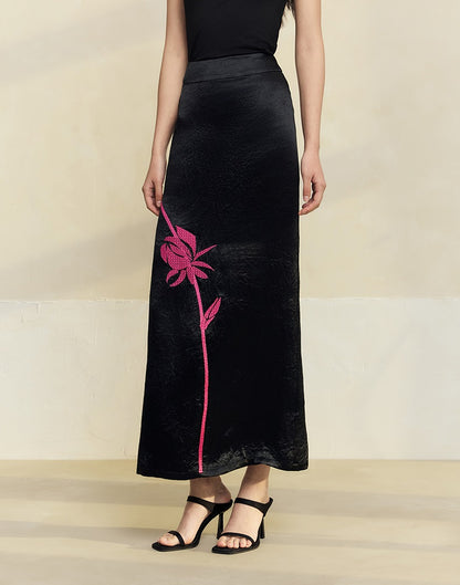 HECO 100% acetate rose embroidery texture black white skirt women - lifted.