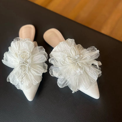 B-FEI handmade women's rhinestone flat mule shoes-TANJI.