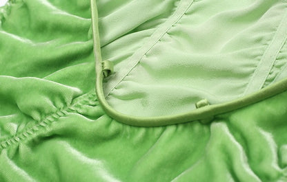 ZHUCHONGYUN Green ruched halter low-cut back silk satin dress-IRUMI.