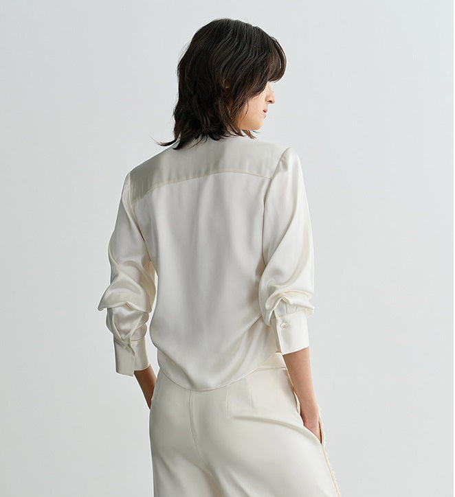 COMME MOI summer women's short texture stitched satin shirt - VIOLET.