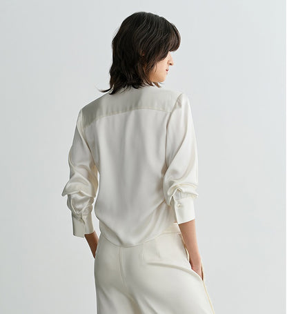 COMME MOI summer women's short texture stitched satin shirt - VIOLET.