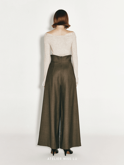 ATELIER MISS LU Cotton Wool Wide-leg Pants - PEPPER
