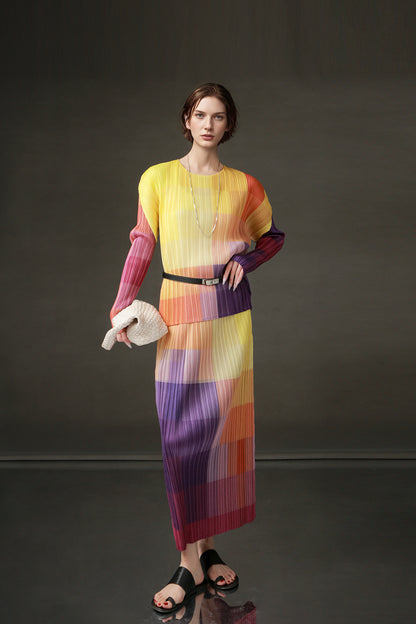 PIAOIN Miyake style light luxury slim pleated women's versatile T-shirt - ARLOV