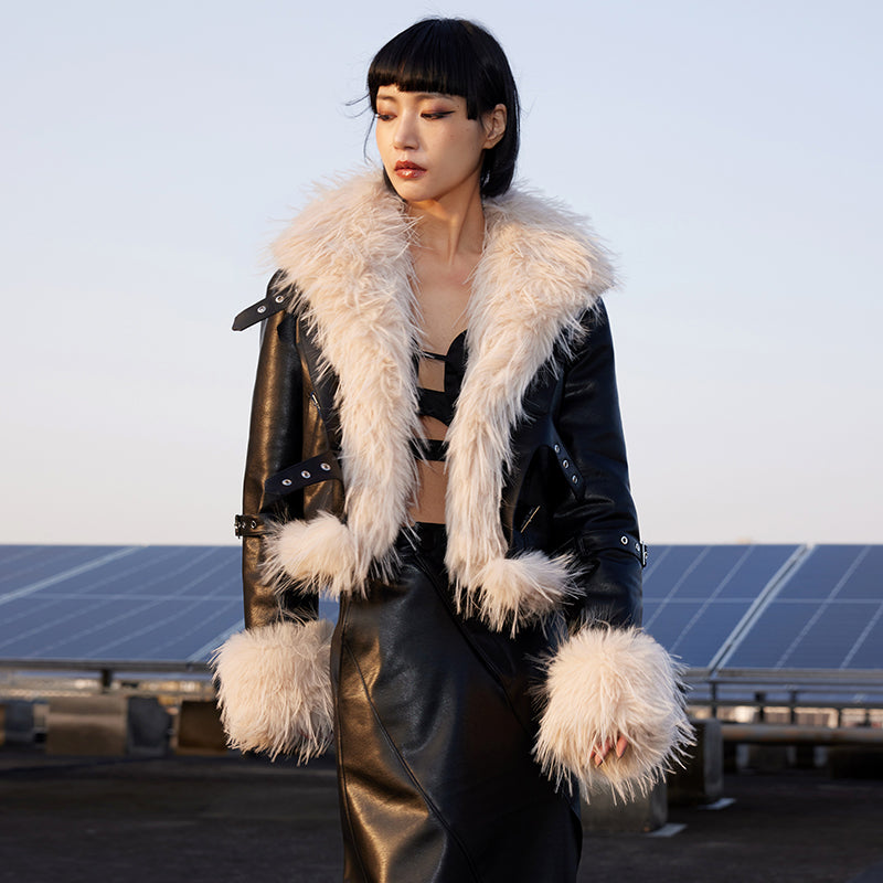 TINY IN cotton leather fur women's black jacket -JACK