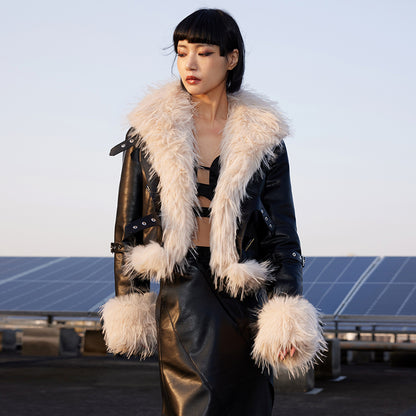 TINY IN cotton leather fur women's black jacket -JACK
