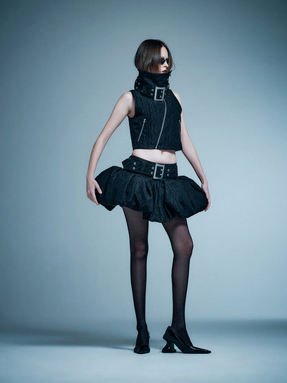 ANNAKIKI model functional stand-up collar buckle vest-KELLY