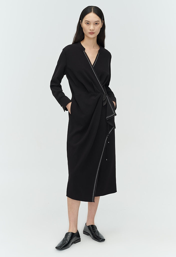 COMME MOI Lu Yan designer's new women's acetate V-neck asymmetrical dress - HONOR.