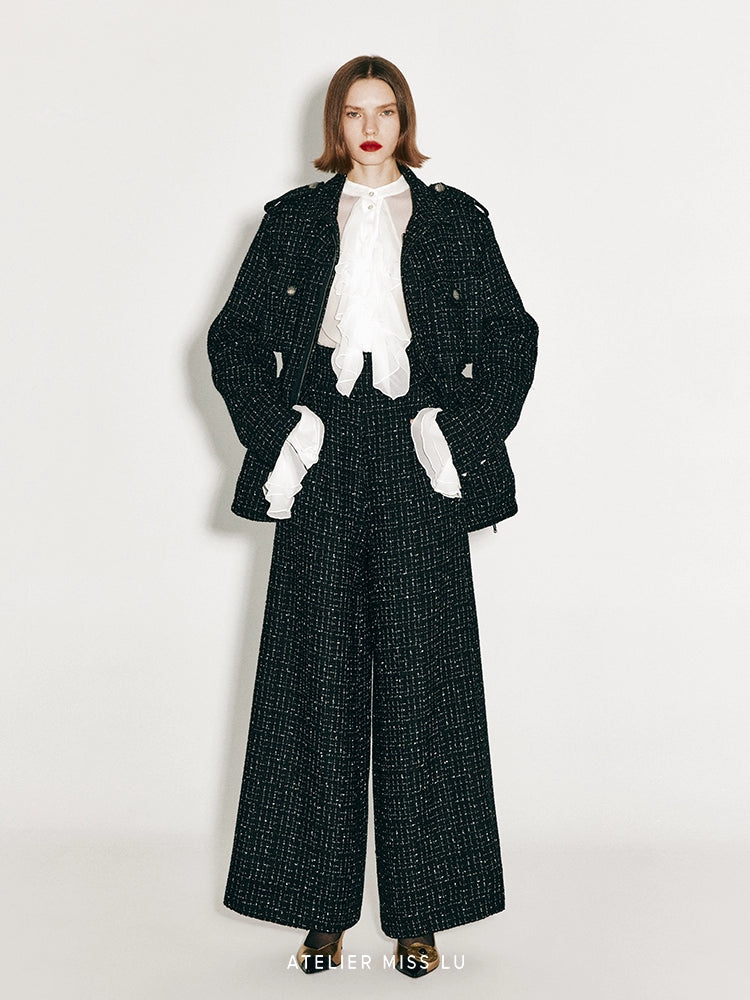 ATELIER MISS LU Adjustable Cinched Tweed Hunting Jacket - RAMSEY