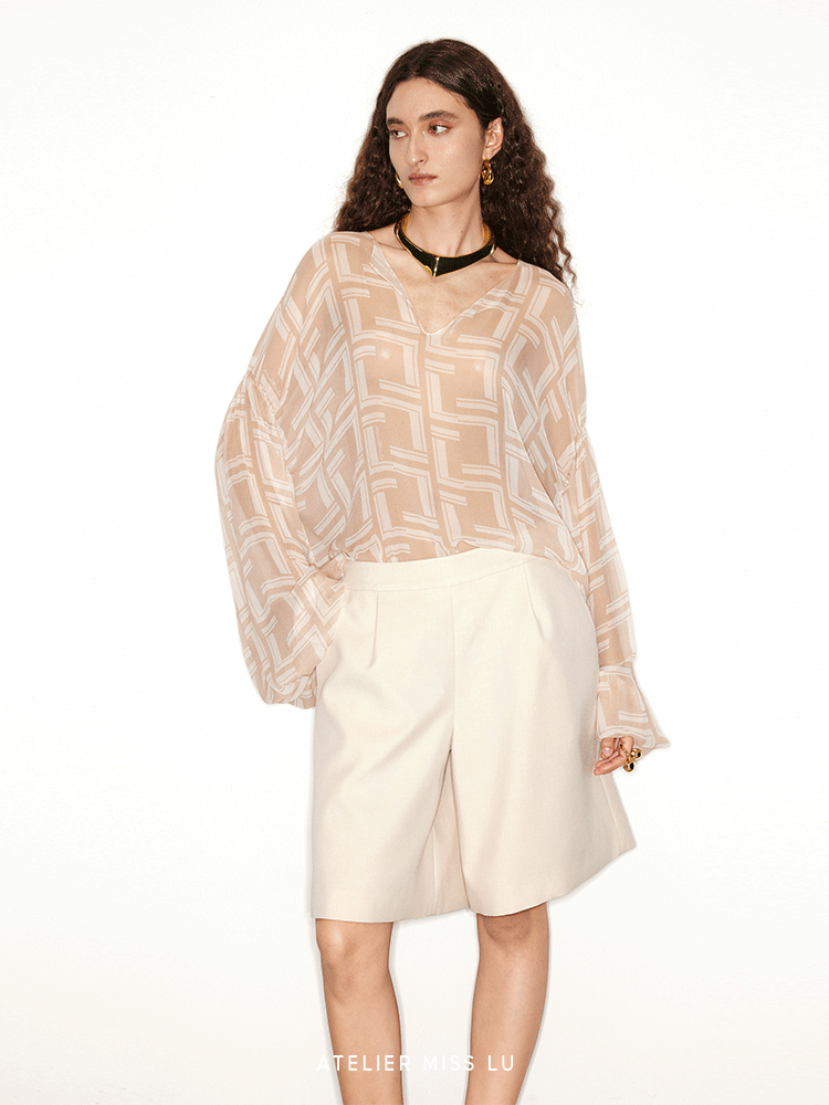 ATELIER MISS LU print mulberry silk irregular top - MARK